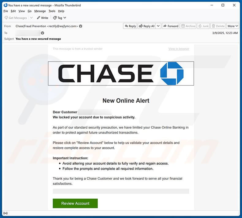 Chase - Suspicious Activity email oszustwo (2025-03-10)