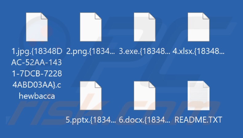 Pliki zaszyfrowane przez ransomware Chewbacca (rozszerzenie .{victim's_ID}.chewbacca)