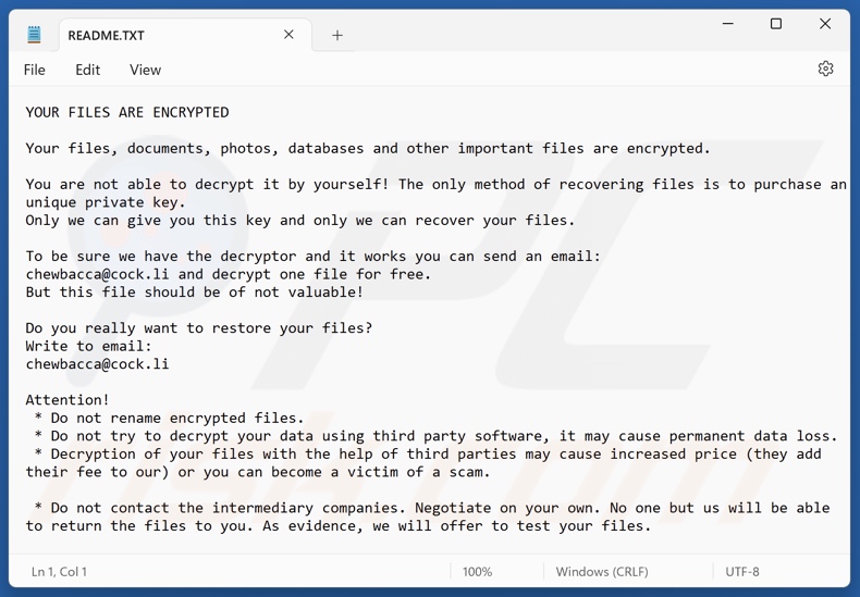 Chewbacca ransomware okup (README.TXT)