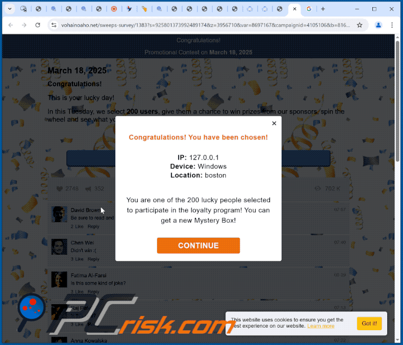 Wygląd Congratulations! You Have Been Chosen! oszustwo
