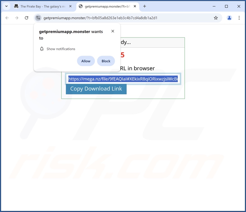 Strona internetowa (getpremiumapp[.]monster) używane do promowania Cuiall Apps PUA