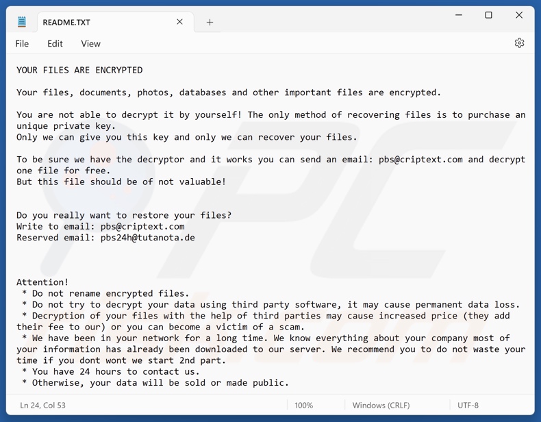 ELDER (Beast) ransomware okup (README.txt)