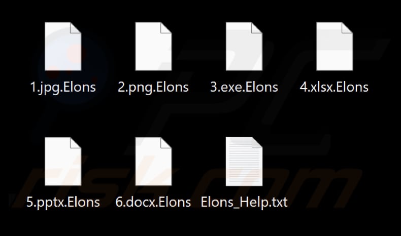 Pliki zaszyfrowane przez ransomware Elons (rozszerzenie .Elons)