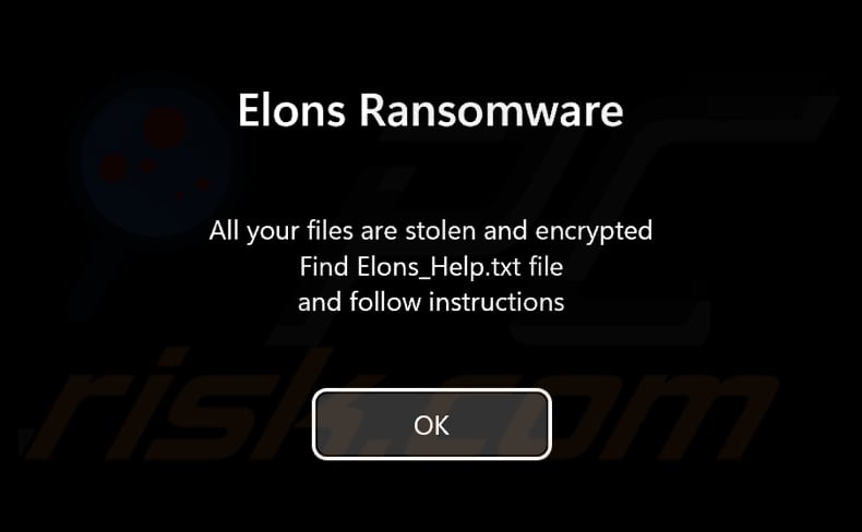 Elons ransomware ekran wstępnego logowania