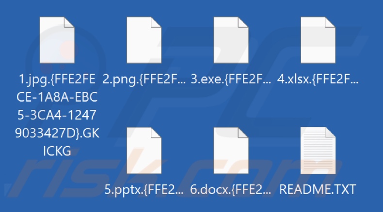 Pliki zaszyfrowane przez ransomware GKICKG (rozszerzenie .{victim's_ID}.GKICKG)