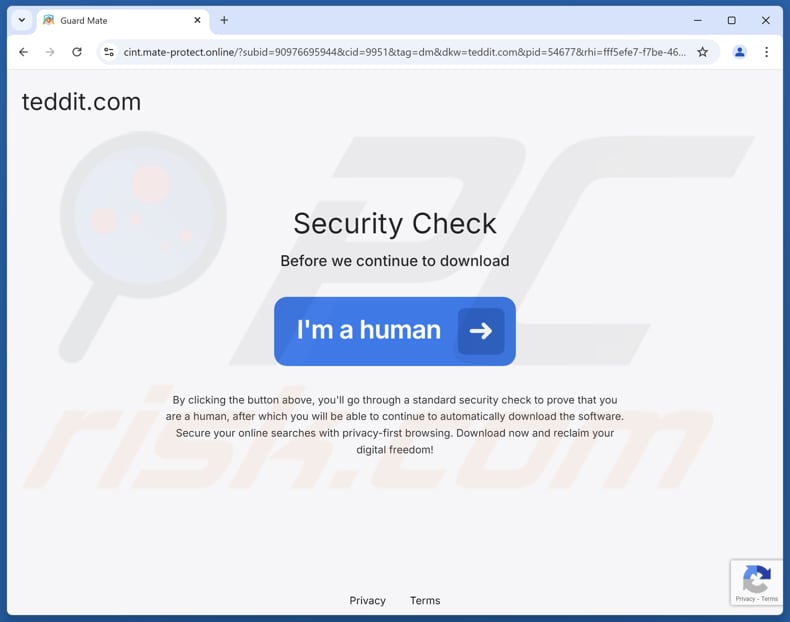 Strona internetowa używana do promowania potencjalnie niechcianej aplikacji GuardMate
