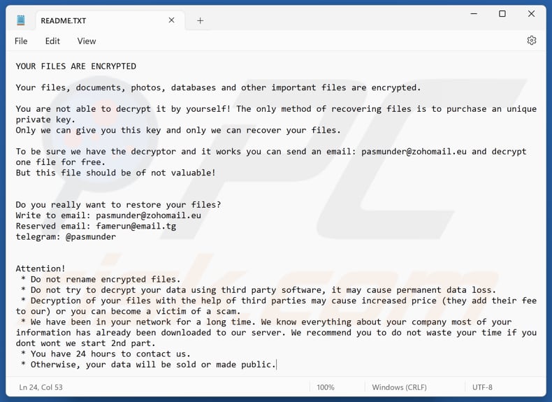 Hush ransomware plik tekstowy (README.TXT)