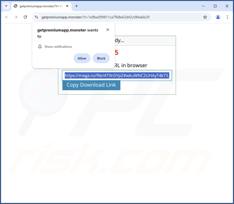 Strona internetowa używana do promowania Kiicvoq Apps PUA (getpremiumapp[.]monster)