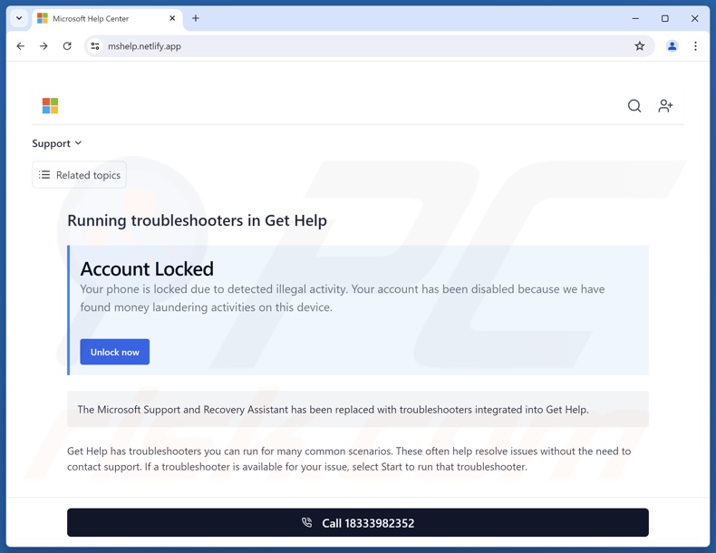 Microsoft Account Locked oszustwo