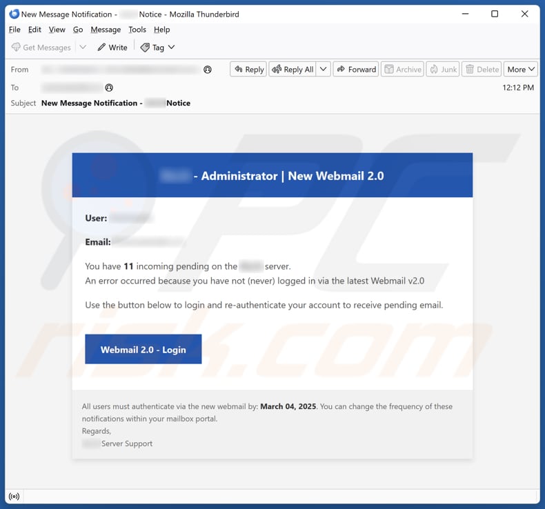 New Webmail 2.0 Kampania spamowa e-mail