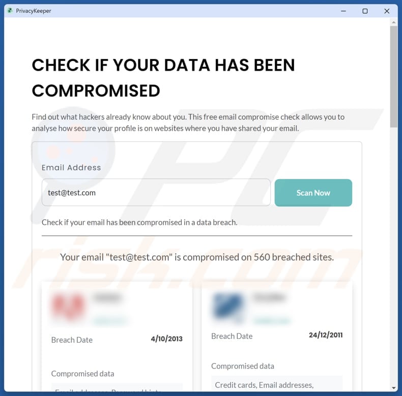PrivacyKeeper Potencjalnie niechciana aplikacja pokazuje wyniki skanowania