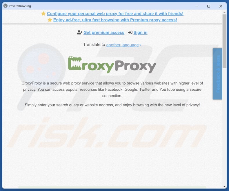 PrivateBrowsing wyniki po wprowadzeniu adresu strony internetowej