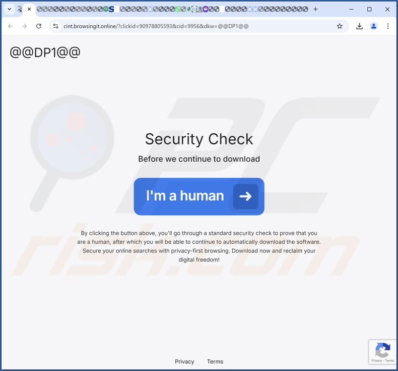Strona internetowa używana do promowania PrivateBrowsing PUA