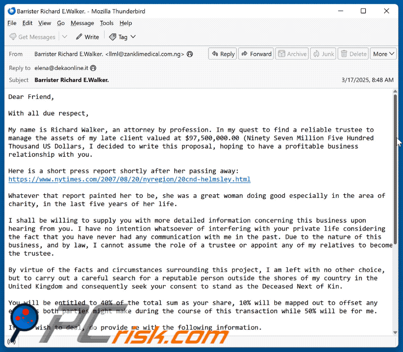 Reliable Trustee pojawienie się oszukańczej wiadomości e-mail (GIF)