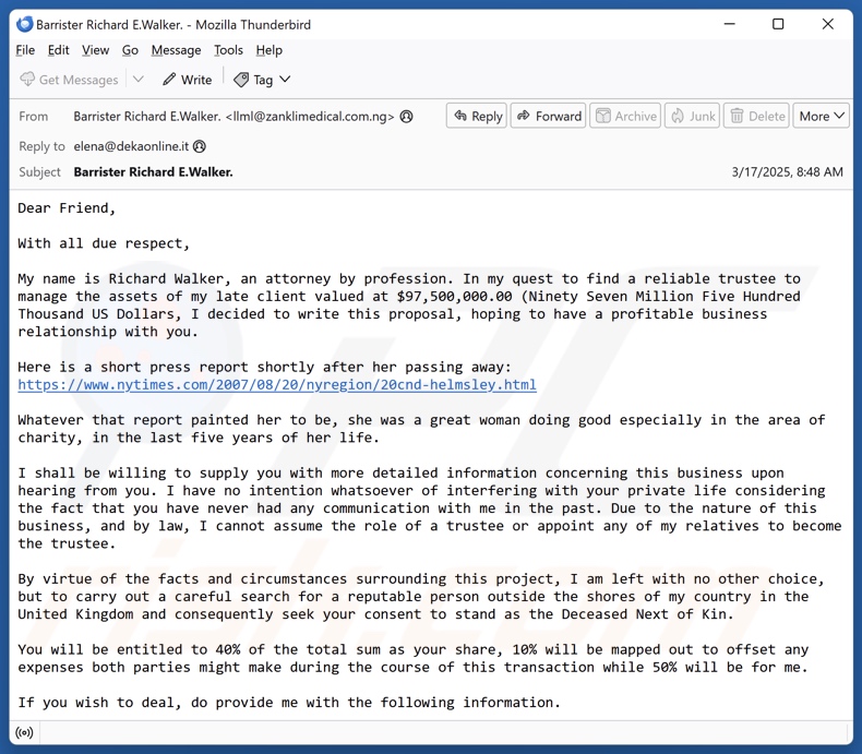 Reliable Trustee Kampania spamowa e-mail