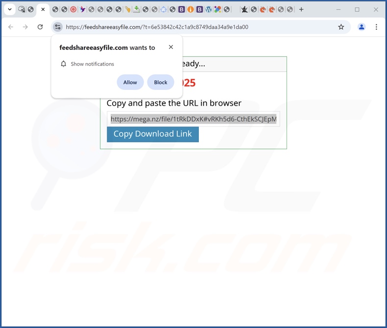 Strona internetowa używana do promowania Roxaq Apps PUA (feedshareeasyfile[.]com)