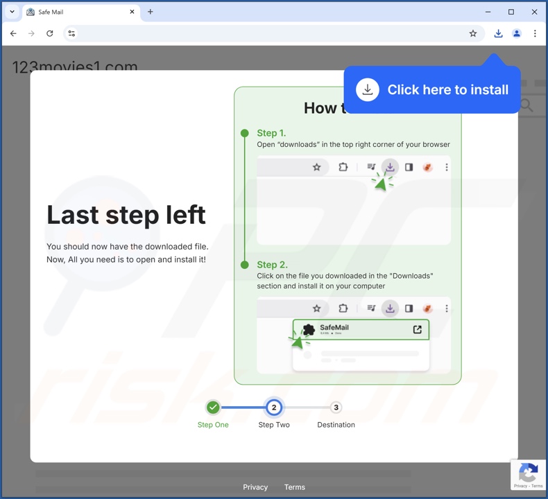 Strona internetowa używana do promowania SafeMail PUA