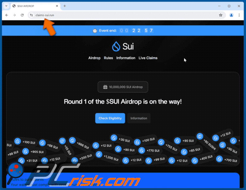 Wygląd $SUI Airdrop oszustwo (GIF)