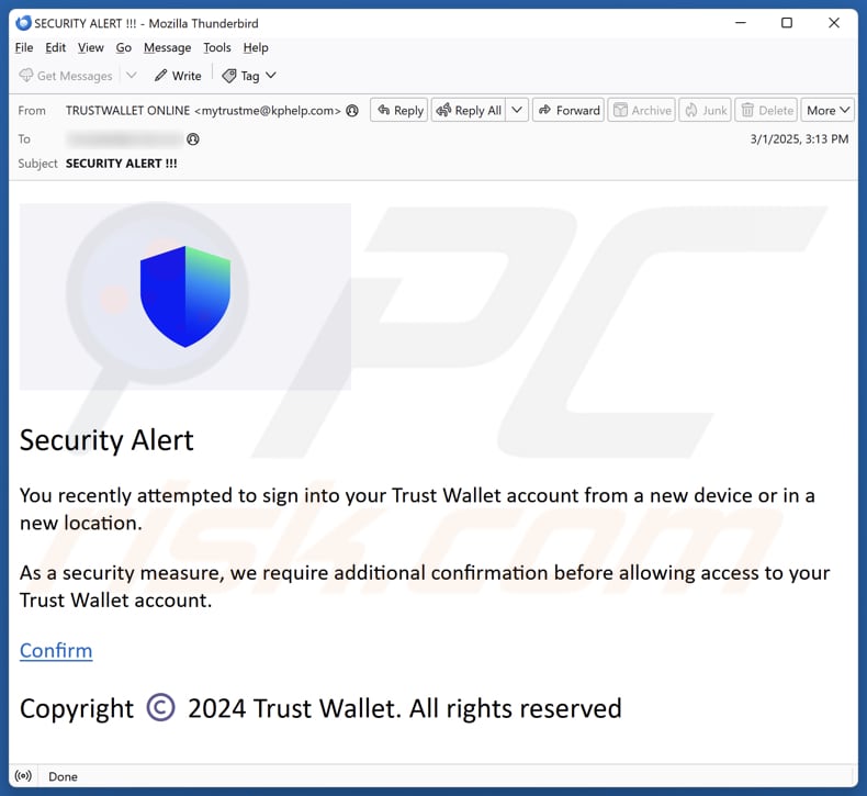 Trust Wallet Sign-In Attempt Kampania spamowa e-mail
