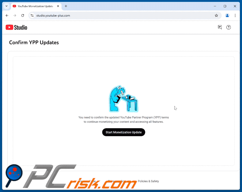 Wygląd YouTube Partner Program Monetization Update oszustwo (GIF)