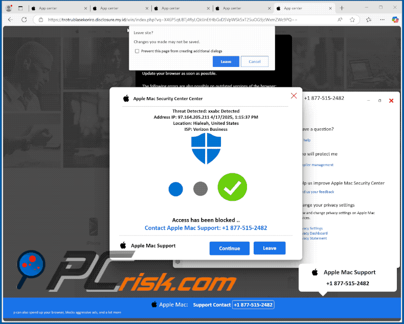 Wygląd Apple Mac Security Center oszustwo (GIF)