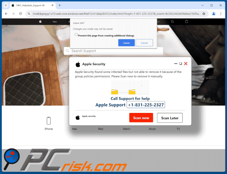 Wygląd Apple Security Found Some Infected Files oszustwo (GIF)