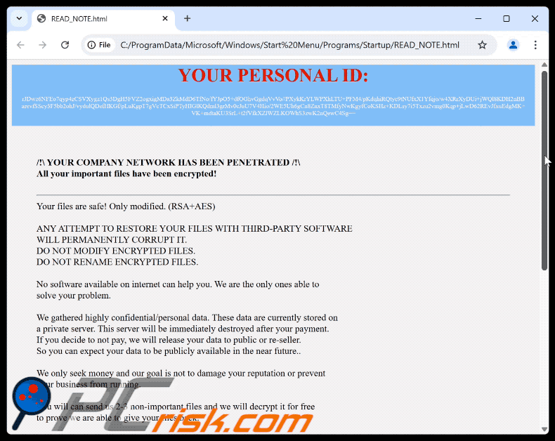 Notatka okupowa oprogramowania ransomware CRFILE (READ_NOTE.html)