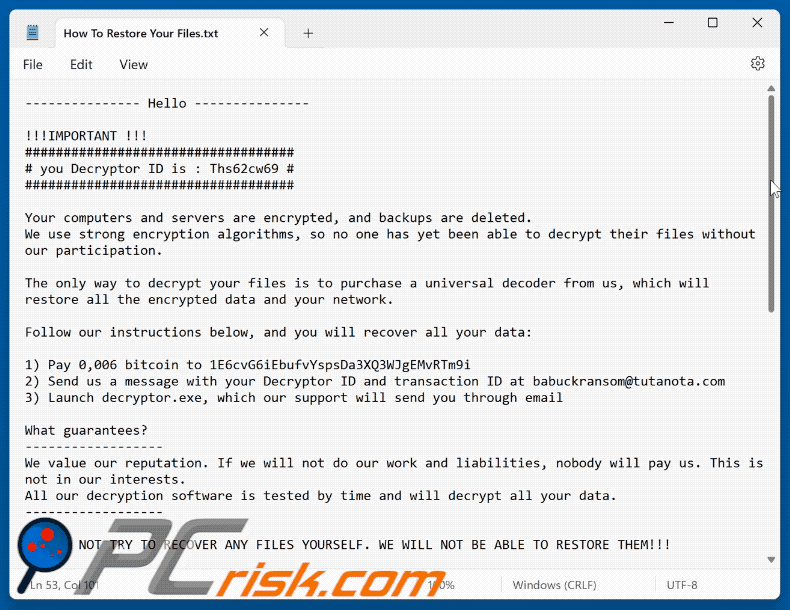 Notatka ransomware Crone (How To Restore Your Files.txt) GIF