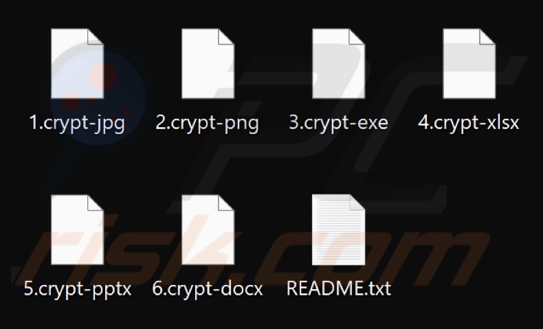 Pliki zaszyfrowane przez ransomware FMLN (rozszerzenie .crypt-[original_extension])