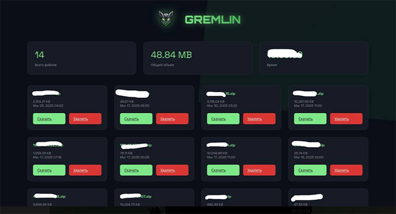 Strona internetowa Gremlin malware służąca do wycieku danych