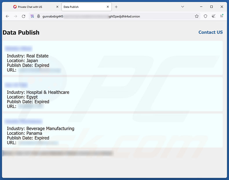 Gunra ransomware strona internetowa, z której wyciekają dane