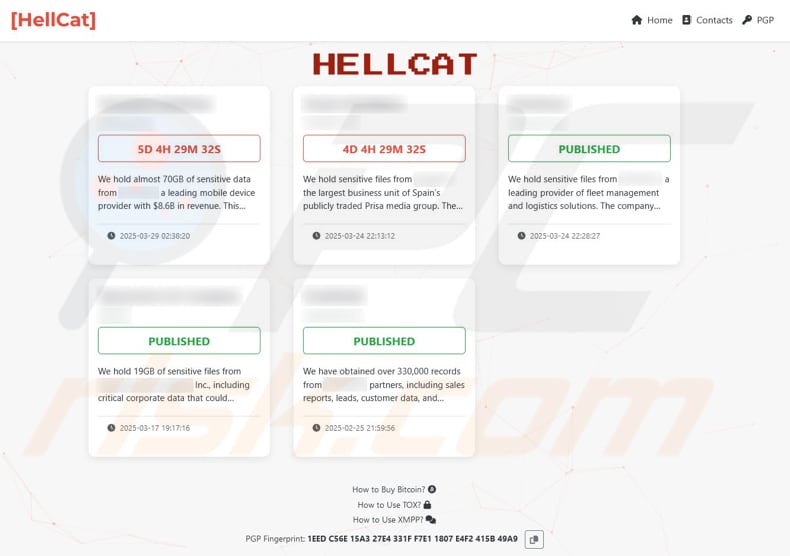HellCat Ransomware strona z wyciekiem danych