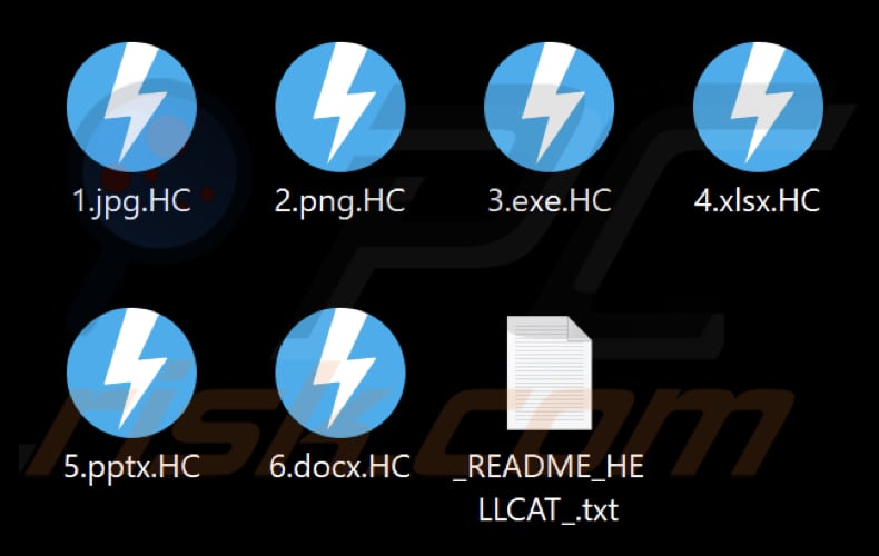 Pliki zaszyfrowane przez ransomware HellCat (rozszerzenie .HC)