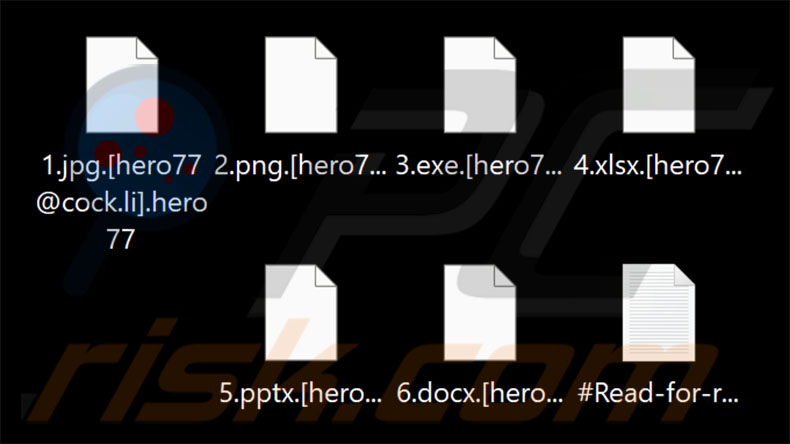Pliki zaszyfrowane przez Hero ransomware (rozszerzenie .hero77)