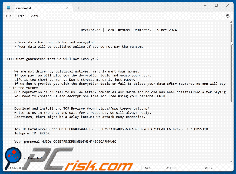 HexaLocker ransomware żądanie okupu (readme.txt) GIF