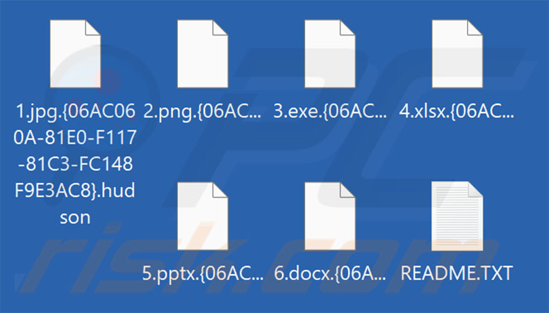 Pliki zaszyfrowane przez oprogramowanie ransomware Hudson (rozszerzenie .{identyfikator_ofiary}.hudson)