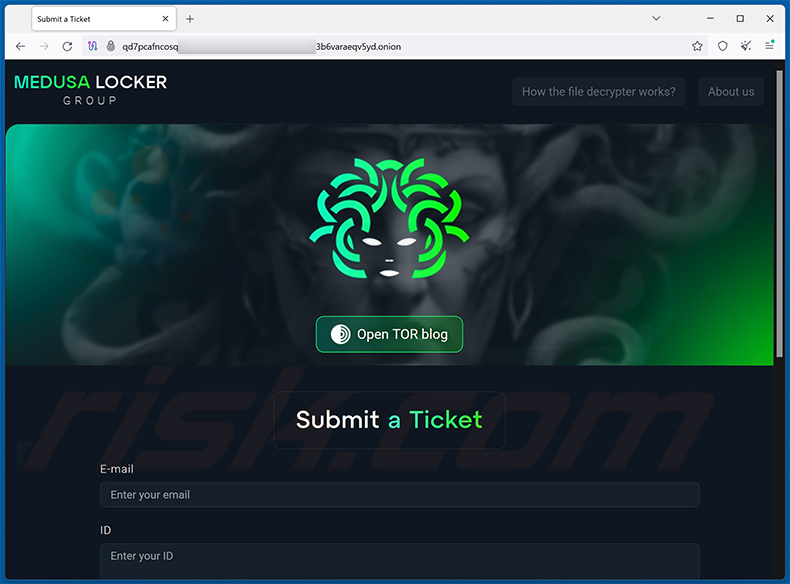 Jackalock ransomware Tor network website