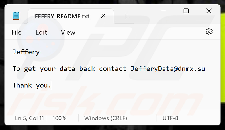 Jeffery ransomware okup (JEFFERY_README.txt)
