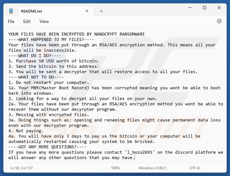 Nanocrypt ransomware plik tekstowy (README.txt)