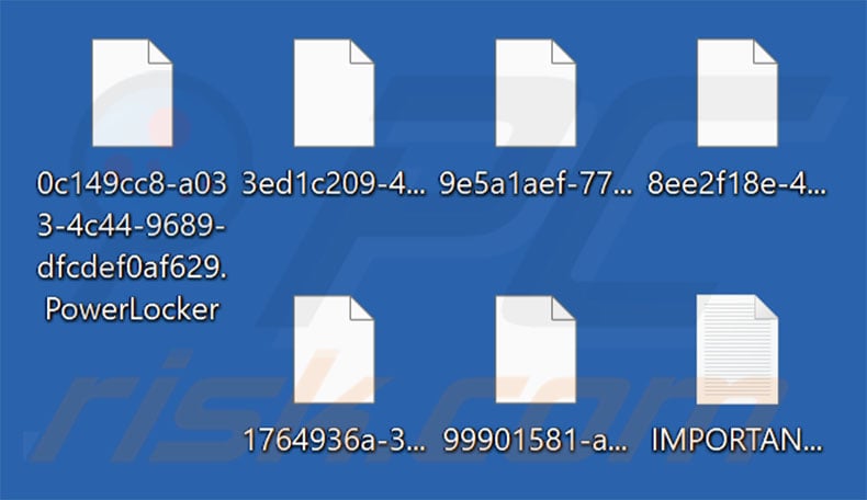 Pliki zaszyfrowane przez oprogramowanie ransomware PowerLocker ([losowy_ciąg_znaków.PowerLocker — wzorzec zmiany nazwy pliku)