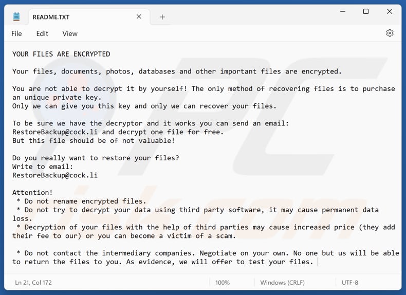 RestoreBackup ransomware plik tekstowy (README.TXT)
