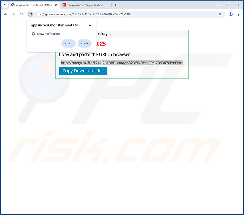 Nieuczciwa strona internetowa (appsuccess[.]monster) używana do promowania Temeliq Ultra Touch PUA