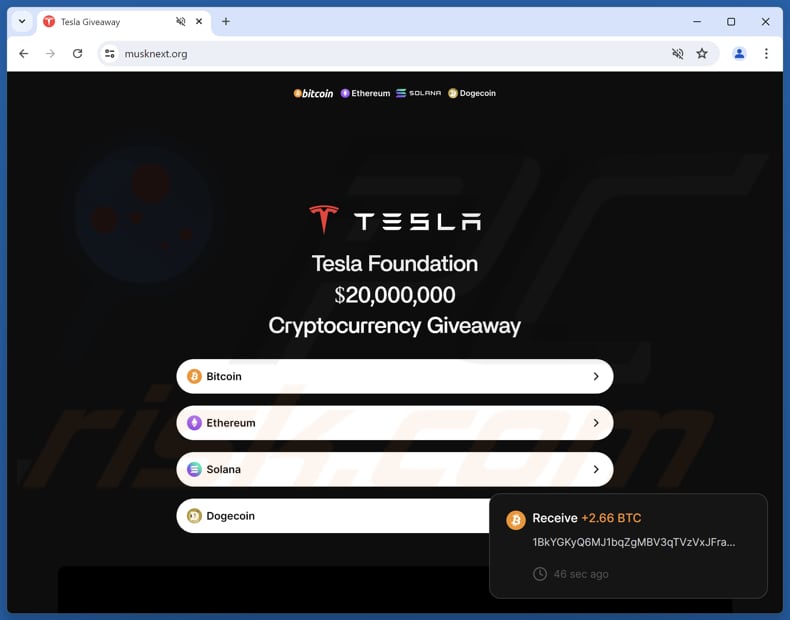 Tesla Foundation Giveaway oszustwo