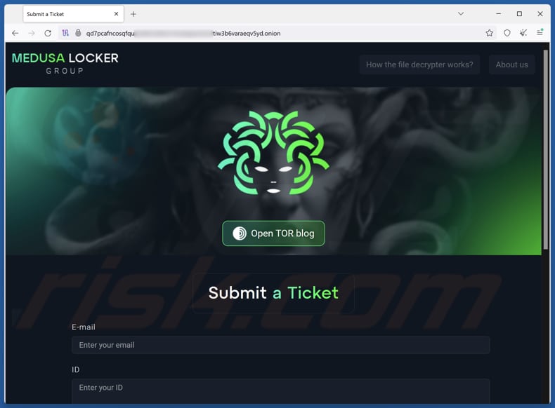 Strona kontaktowa Warning ransomware