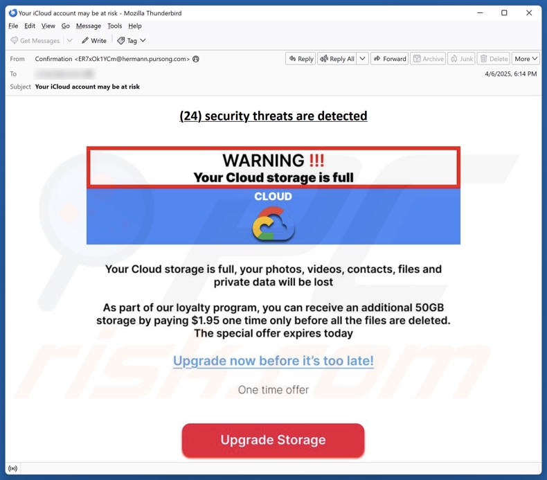Your Cloud Storage Is Full Kampania spamowa e-mail