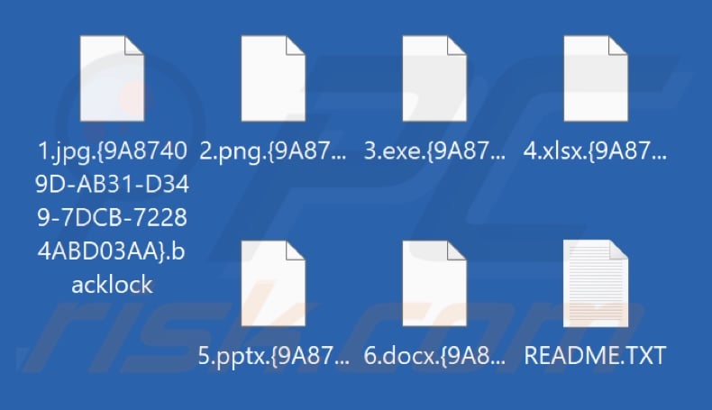Pliki zaszyfrowane przez oprogramowanie ransomware BackLock (rozszerzenie .{identyfikator_ofiary}.backlock)