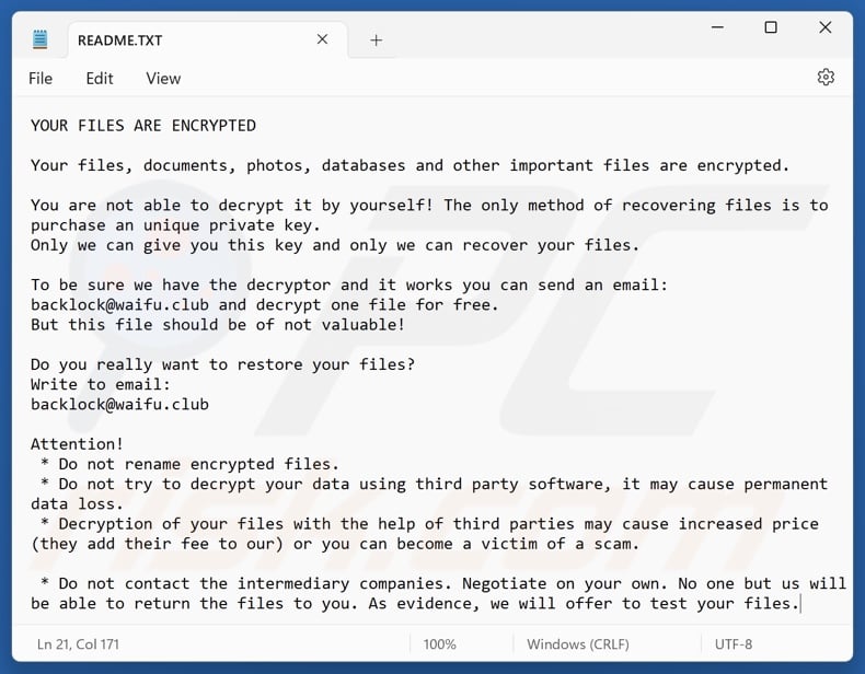 Notatka ransomware BackLock (README.TXT)
