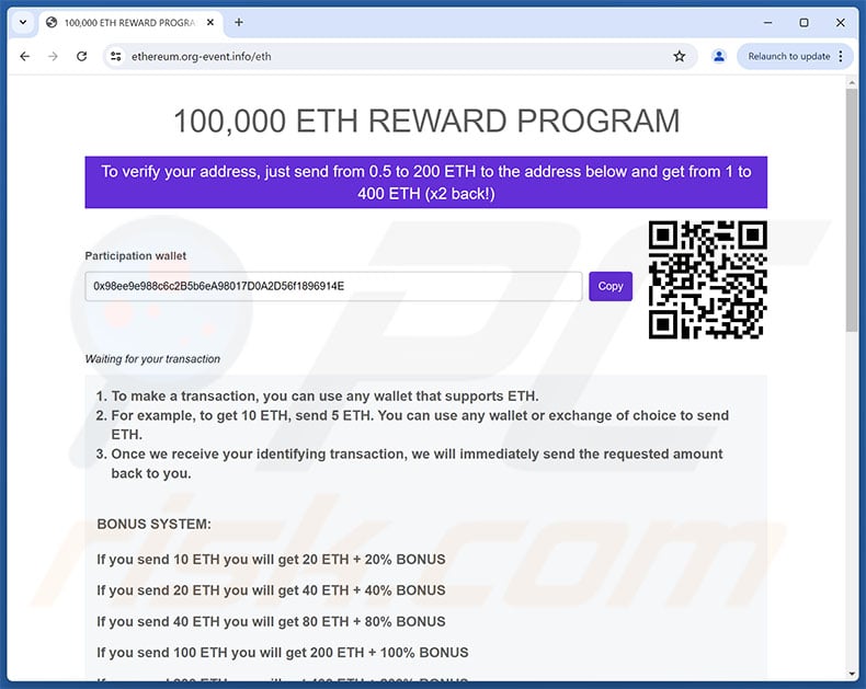 Oszustwo Ethereum (ETH) Reward Program