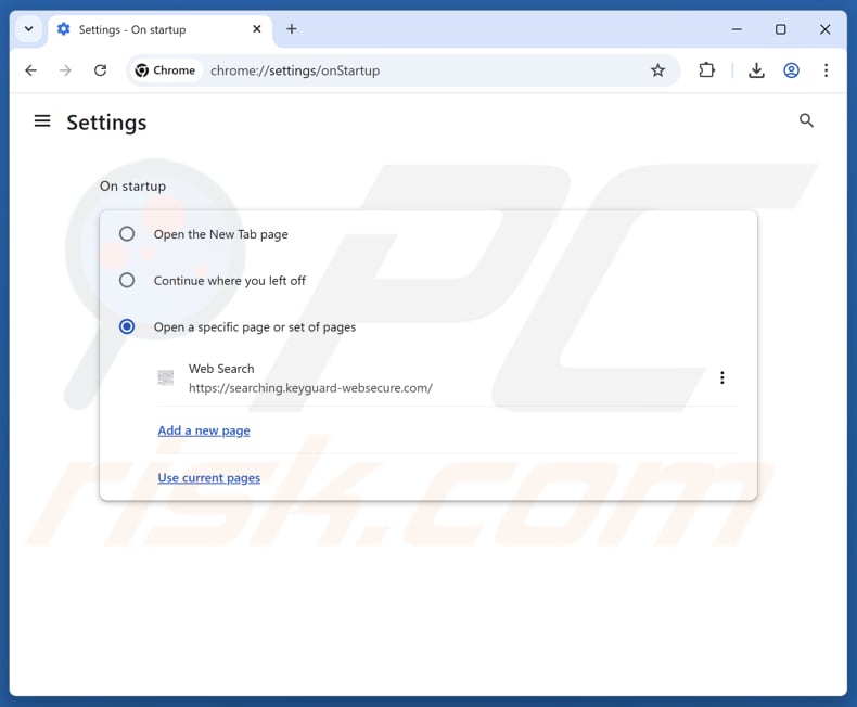 Usuwanie keyguard-websecure.com ze strony głównej przeglądarki Google Chrome