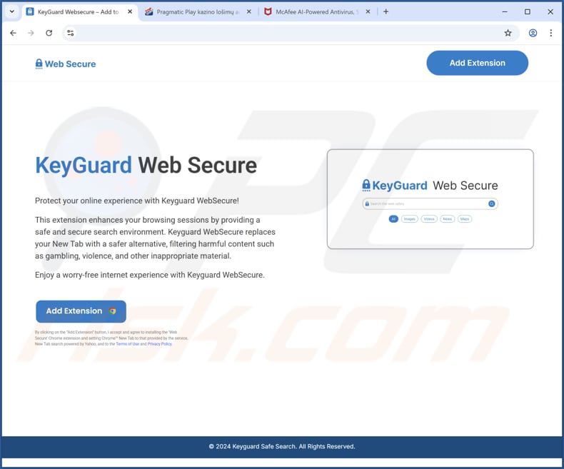 Witryna używana do promowania porywacza przeglądarki KeyGuard Web Secure